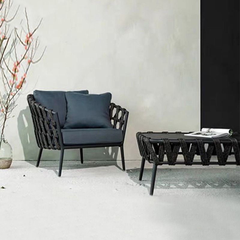 Simple Outdoor Rattan Sofa Courtyard Outdoor Garden Villa Rope Sofa Chair Combination Hotel Balcony Outdoor Chair