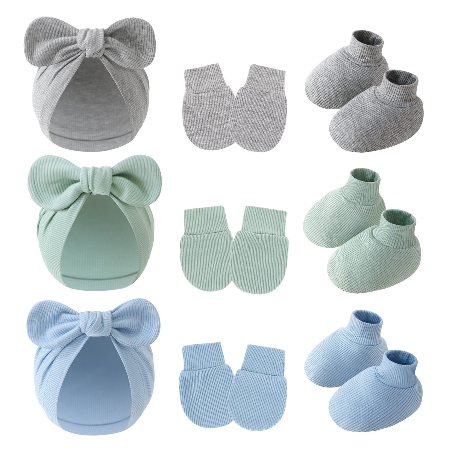 2025 Foreign Trade Children's Indian Hat Baby's Anti-scratch Gloves Foot Cover Baby Bow Hat Rabbit Ears Indian Hat
