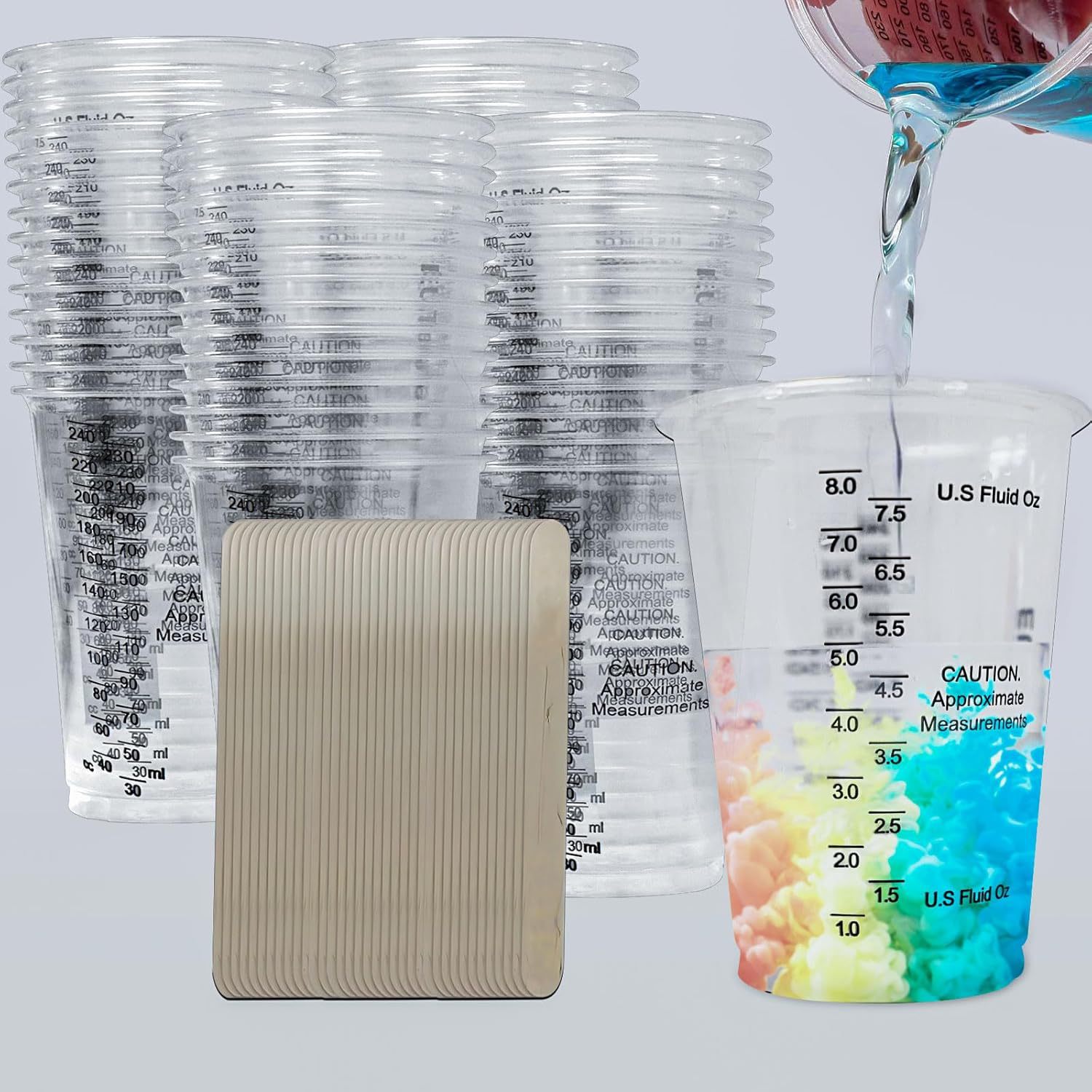 Кросс-бордерный прозрачный пластиковый мерный стакан 8oz для смешивания пигментов и эпоксидной смолы