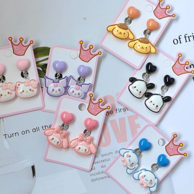 New Cartoon fresh cute sweet children sanliou girl sweet tube ear clip pendant girl earrings earrings