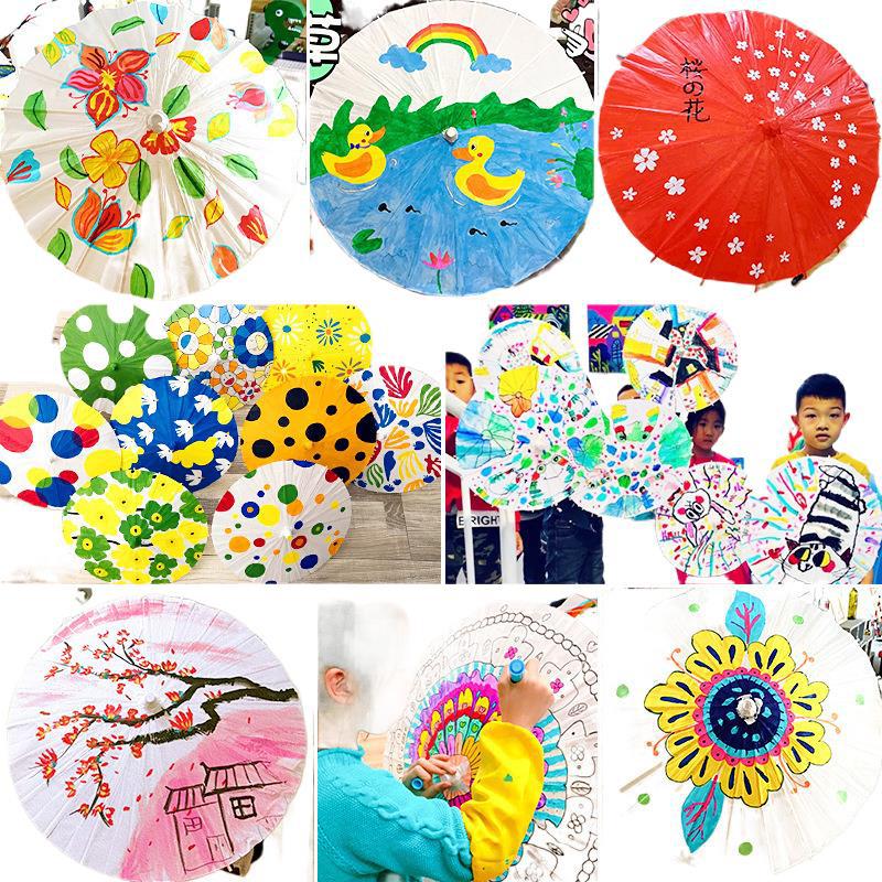 Children's Blank Oil Paper Umbrella DIY Material White Hand-Painted Umbrella Kindergarten Hand-Painted Small Umbrella Ancient Style Props
