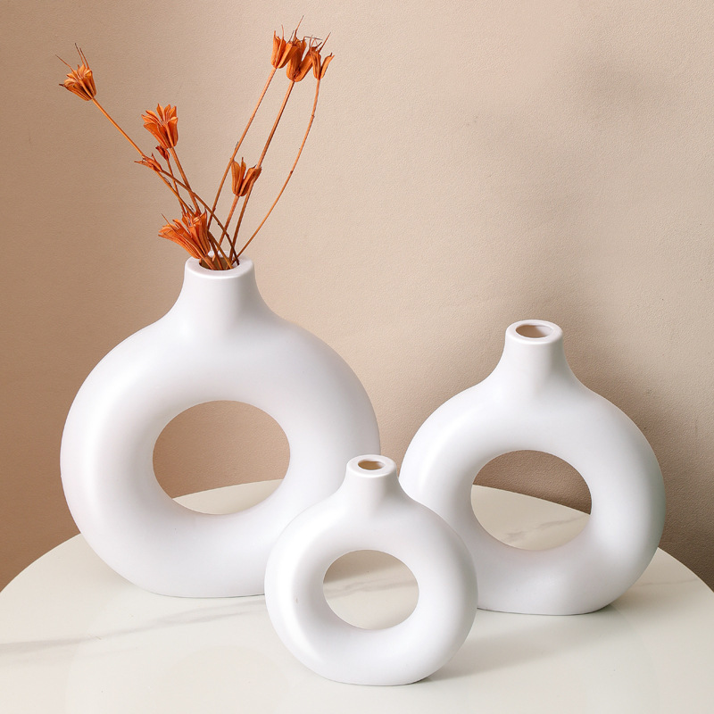 Donut Plastic Vase Creative Living Room Decorations Simple Ornaments Cross-border Explosive Imitation Ceramic Flower-arranging Bottle
