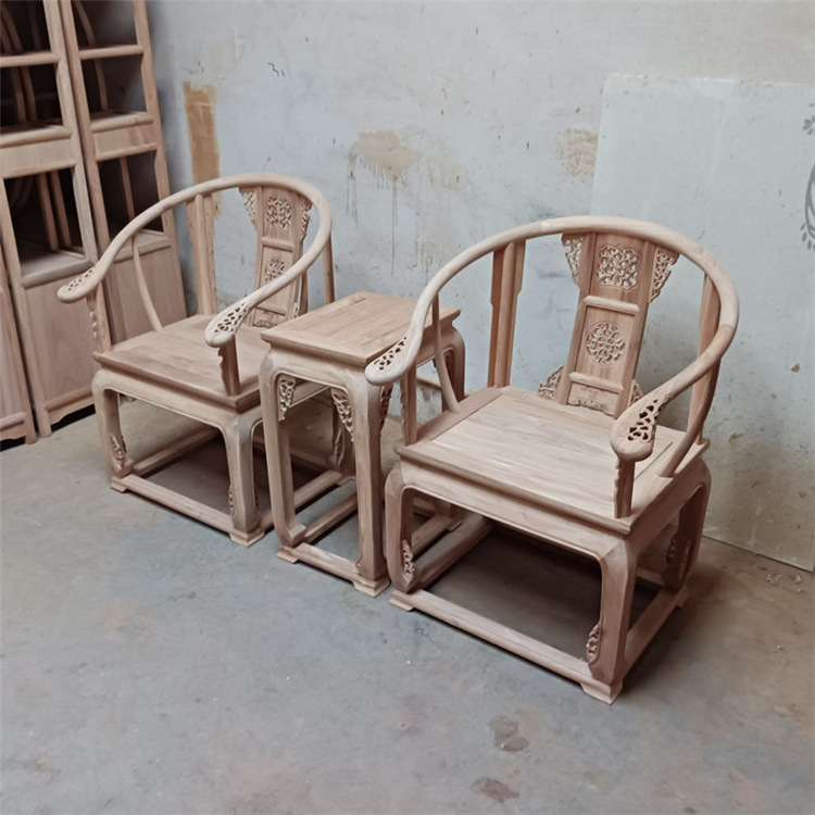 Полный комплект стульев из массива дерева, три стула, северный старый вяз, китайский стиль, белый заготовка, круглый стул, белый стебель