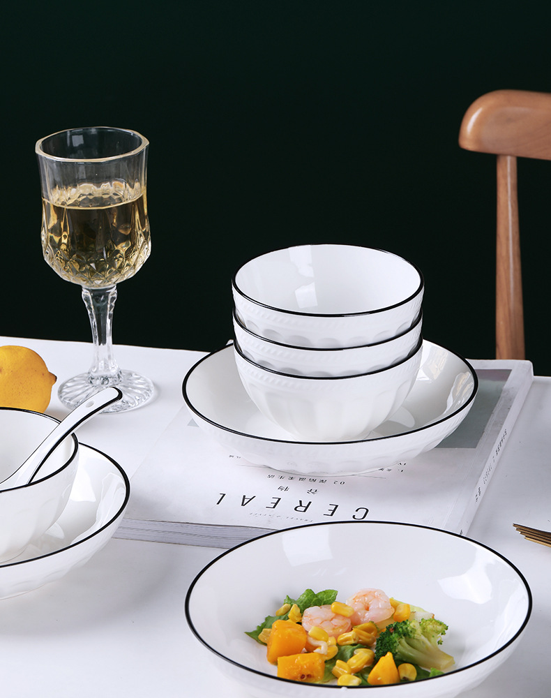 New Lotus Four Plates, Six Bowls, Ten-Piece Tableware Set, European-Style Combination Underglaze Color Process, Microwaveable Rice Bowl