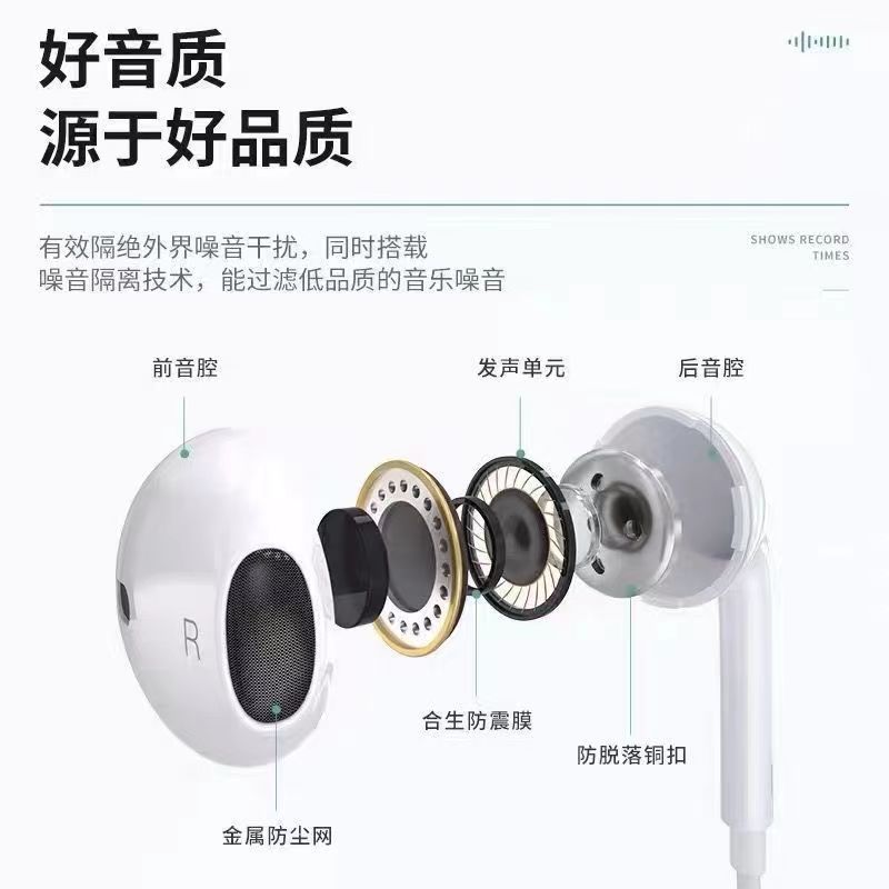 Suitable for Apple 15 Wired In-Ear Headphones with Flat Head for Karaoke and Calls, Suitable for Oppo, Vivo, Huawei
