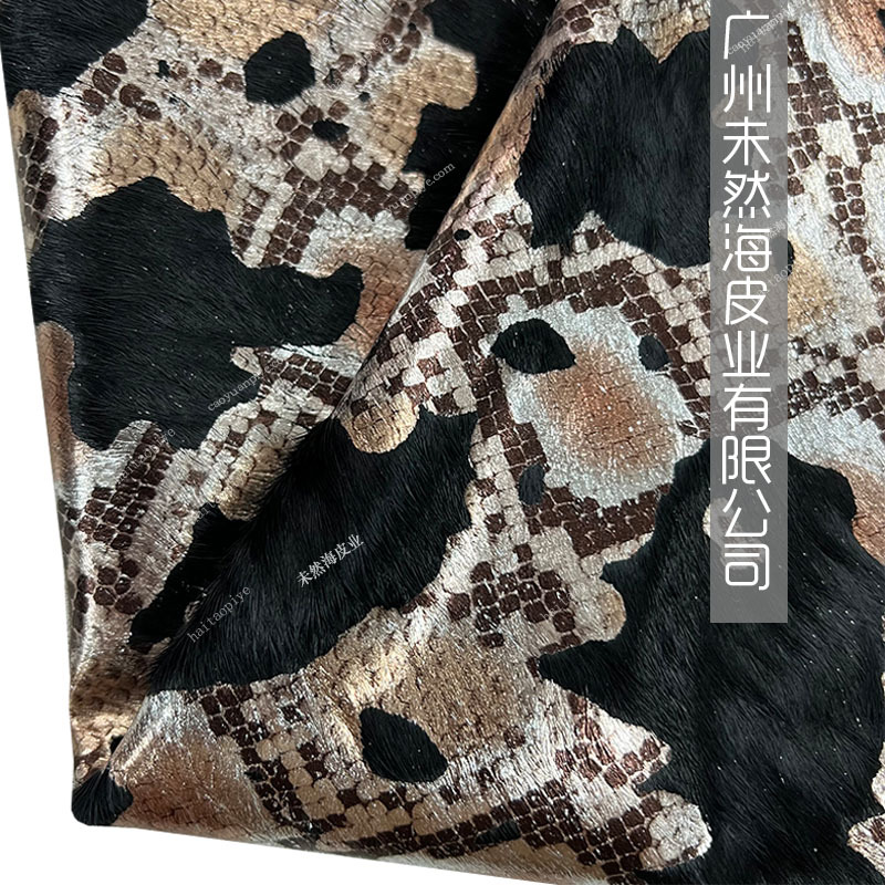 Черная лошадинная шерсть, змеиный принт, горячая тиснение, модная ткань для багажа, домашние аксессуары с натуральной кожей