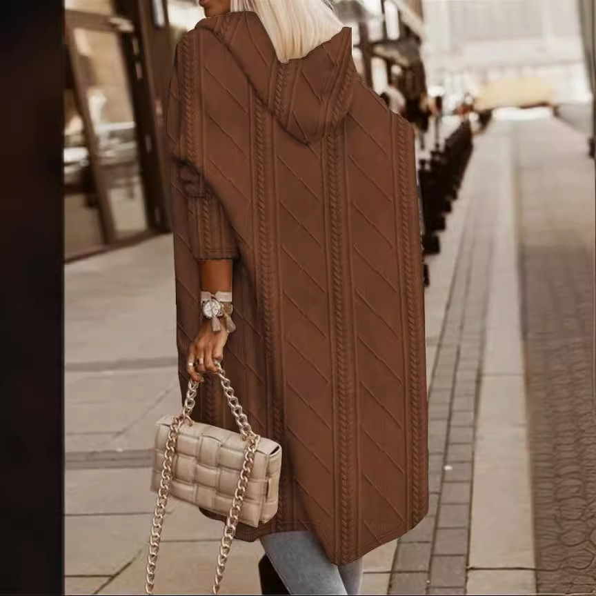 2023 autumn and winter new ladies foreign trade Europe and the United States cross-border Amazon twist texture hooded long trench coat