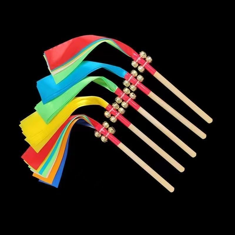 Teacher Recommends Performance Morning Exercises for Kidsren Dance Props Flower Sticks Bamboo Wooden Sticks Handles Colorful Hand Bells