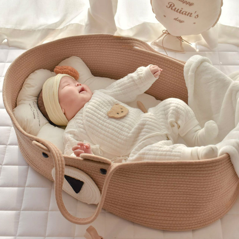 ins Cotton Rope Crib Newborn Hand Basket Baby Cradle Outdoor Sleeping Basket Portable Furniture Shooting Artifact