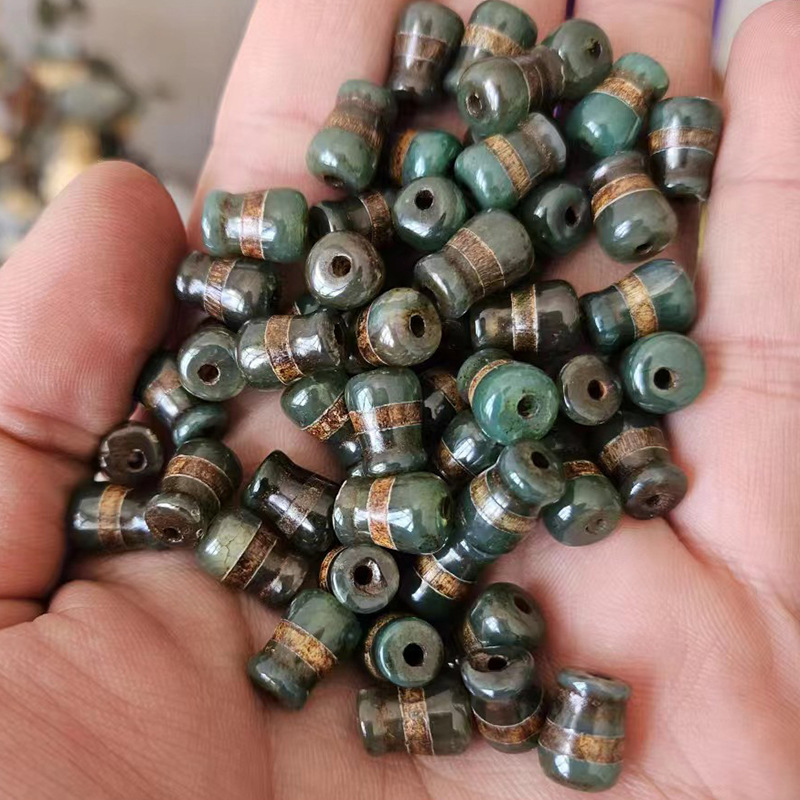 First-Hand Supply Natural Agate DIY Accessories 14mm High-Gloss Glossy Antique Green Old Three-Eye Three-Way Buddha Head Loose Beads
