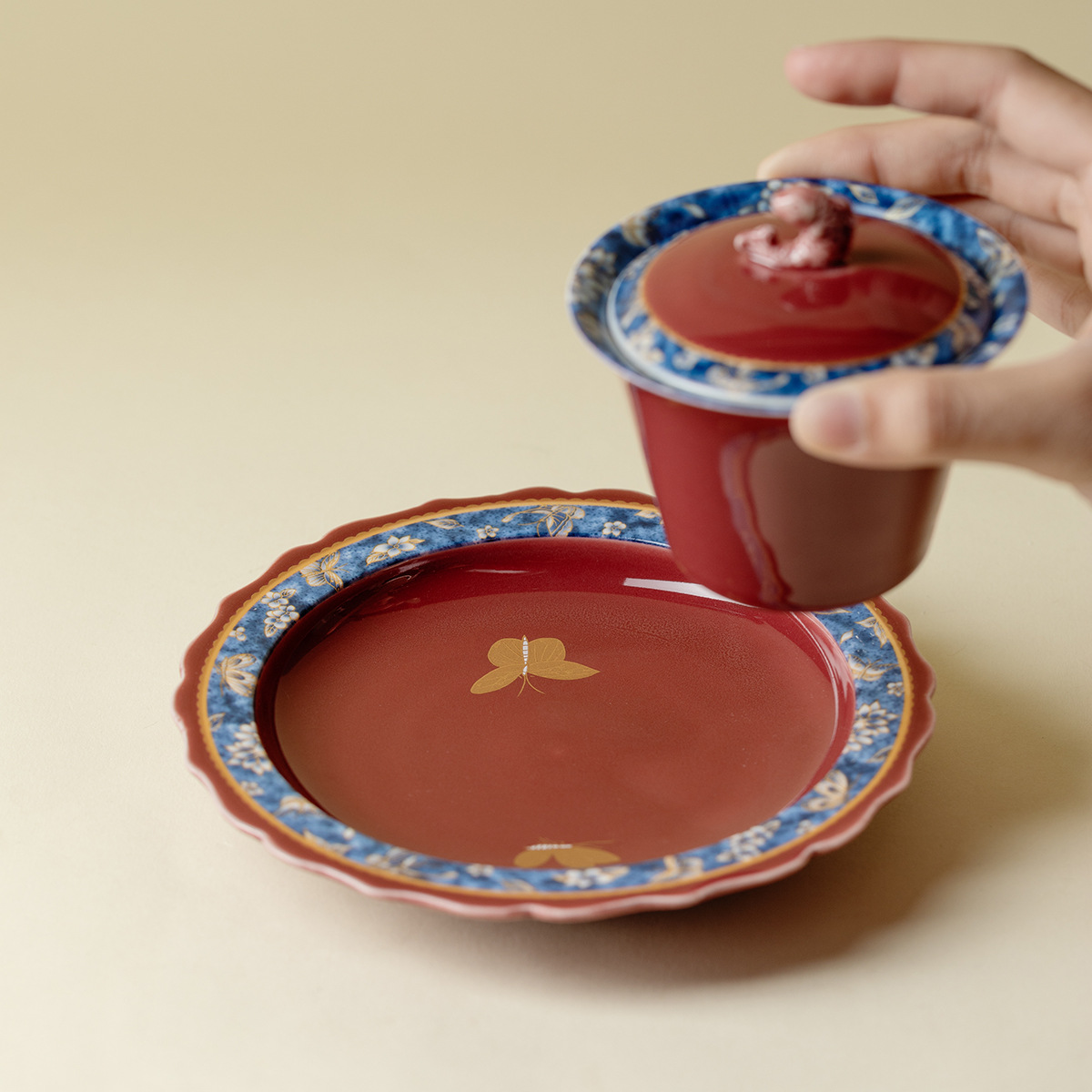 Chinese Red Household Dry Bubble Tea Pot Tray Tea Ceremony Accessories