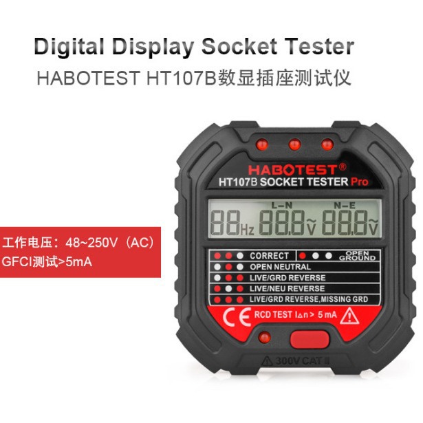Habotest Factory Store Ht107B Socket Detector Electroscope Power Supply Polarity Detector Socket Tester