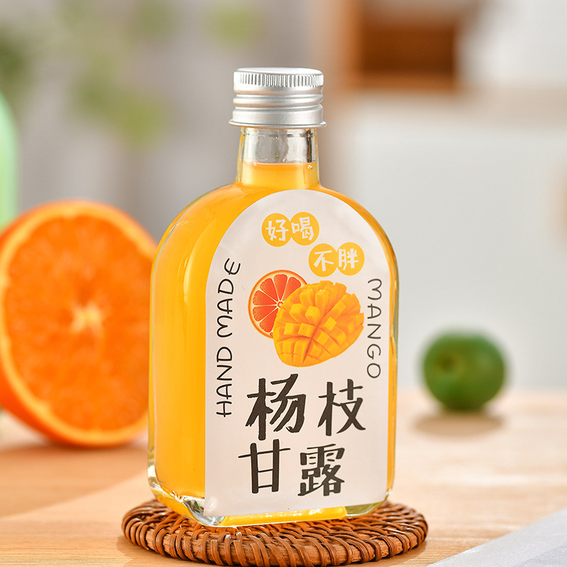 Customized Glass Beverage Bottles, Juice Milk Tea Coffee Cold Brew Bottles, Transparent Fruit Wine Small Bottles, Repackaged Flat Bottles