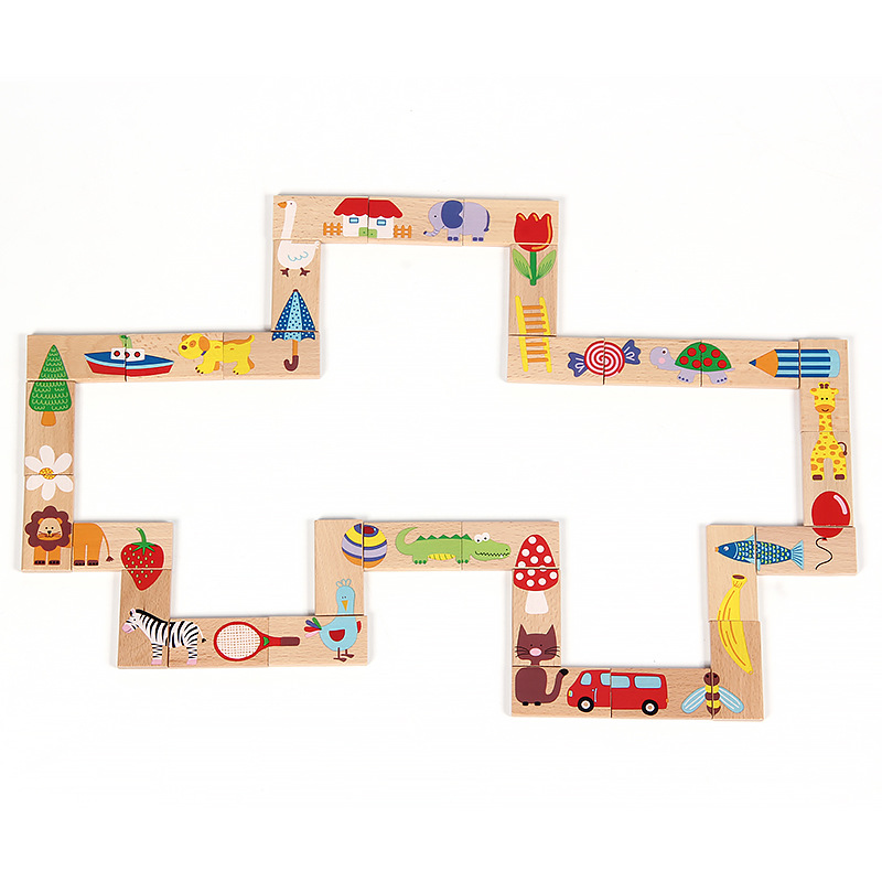 Children's Educational Assembled Early Education Multifunctional Pile Domino 28 Pieces Solitaire Garden Solid Wood Domino