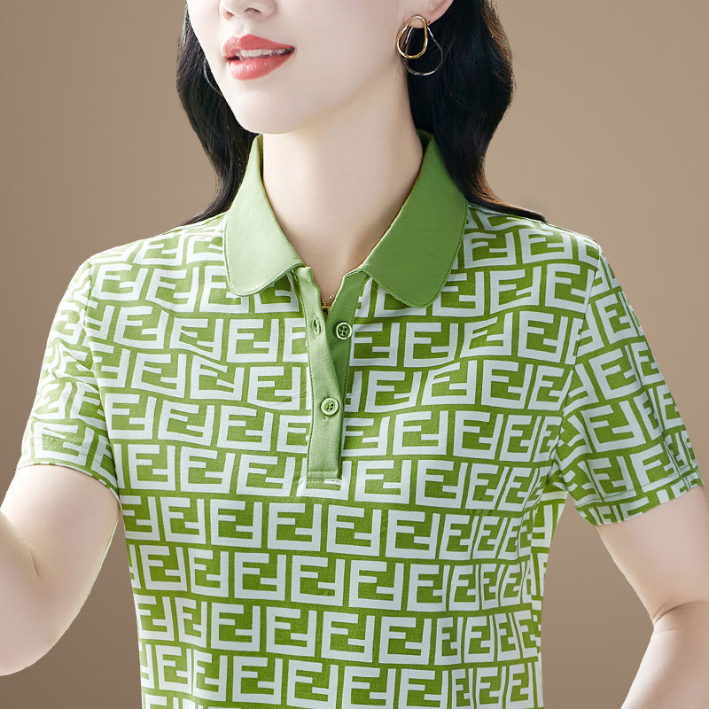 Women's Summer 2024 New Loose Slimming Polo Shirt Women's Printed Top