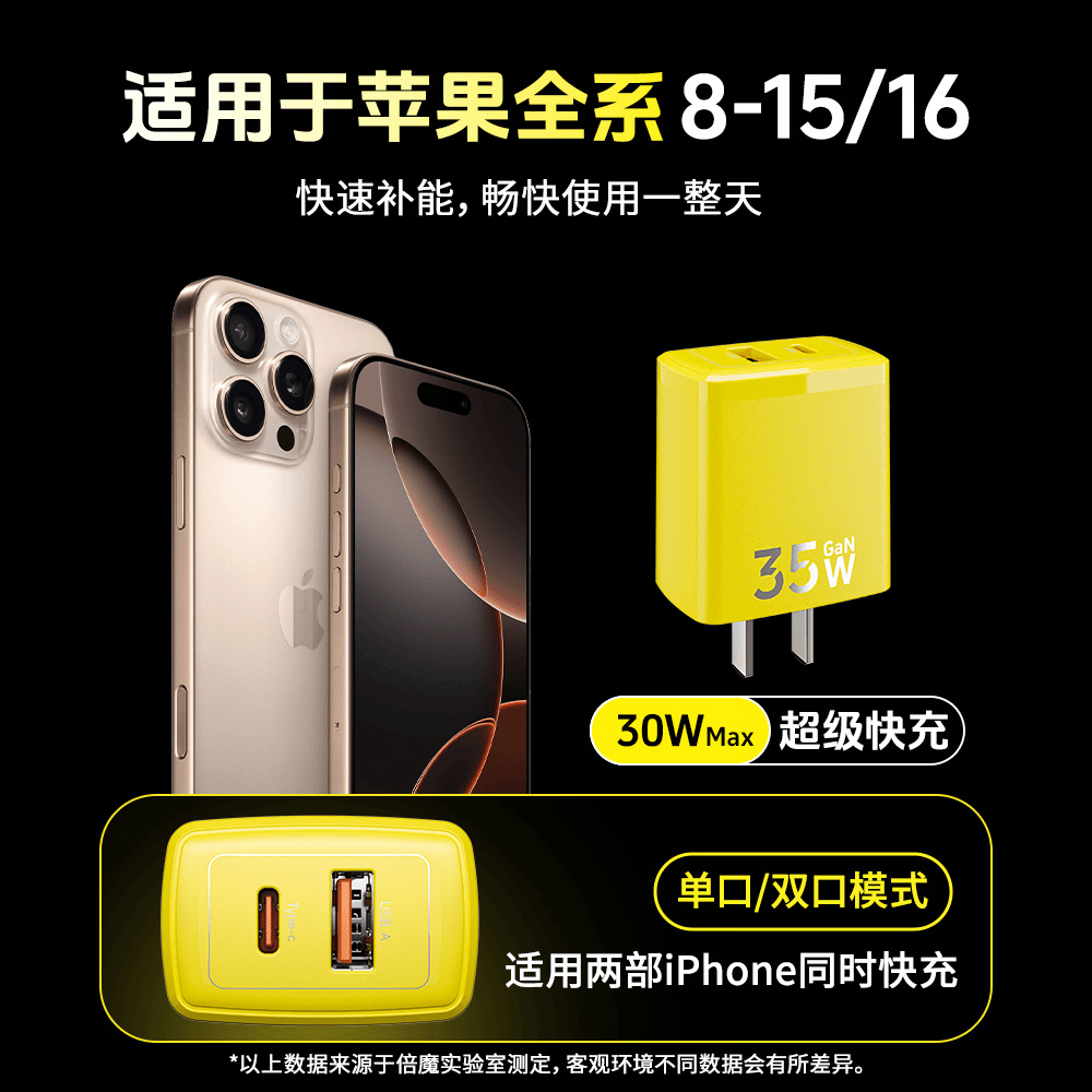 Beimo Gan35W Gallium Nitride Charger Is Suitable for Apple 1615 Android 1C1A Dual-Port Fast Charging Tablet Charging