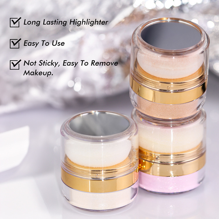 10-Color Body Highlighter Loose Powder, Face Setting Powder, Glitter Powder with Powder Puff Mirror, Cross-Border Without Logo