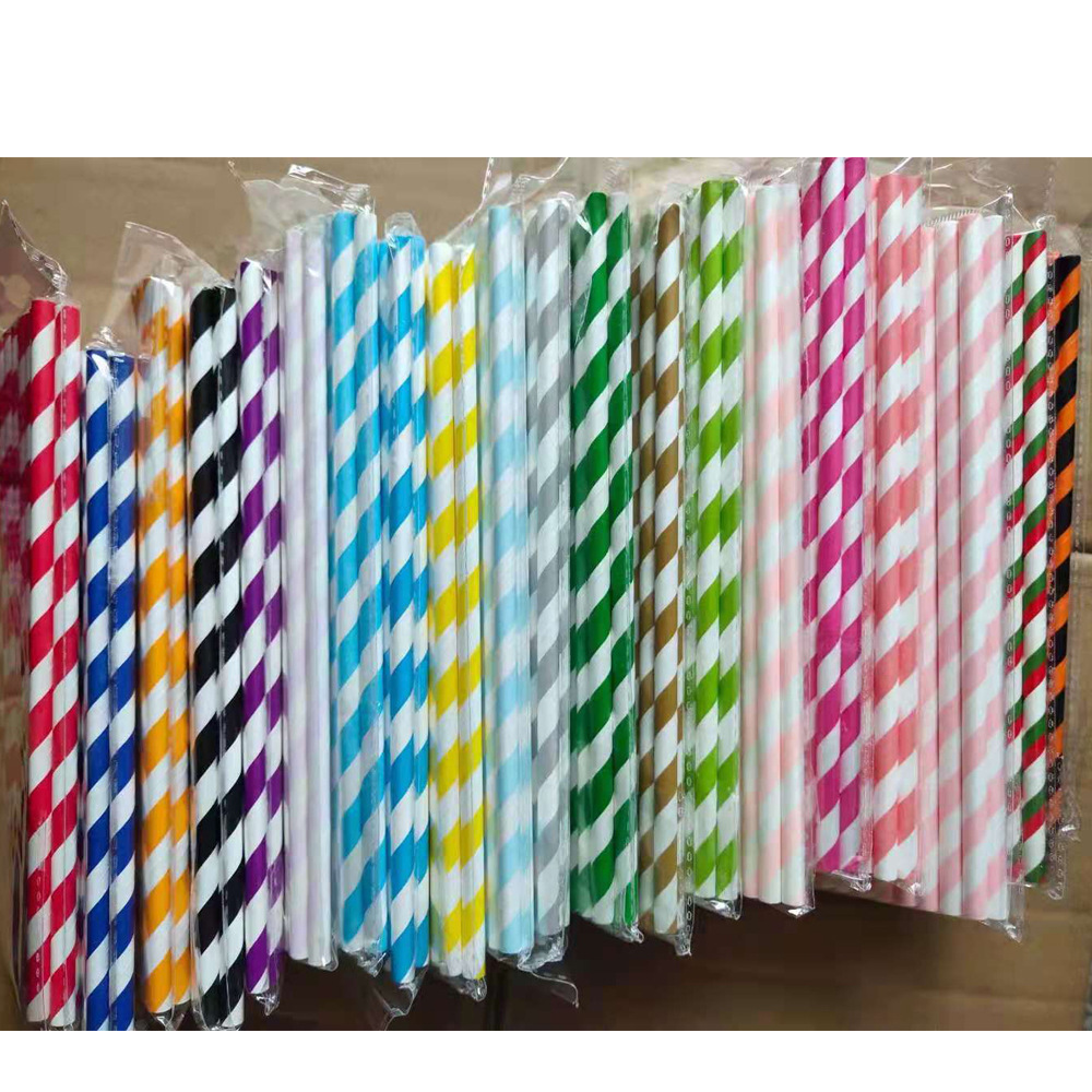 Free Shipping Food Grade Disposable Paper Straw Black and White Stripes 6mm in stock Environmentally Friendly Degradable Straw Oblique Stripes