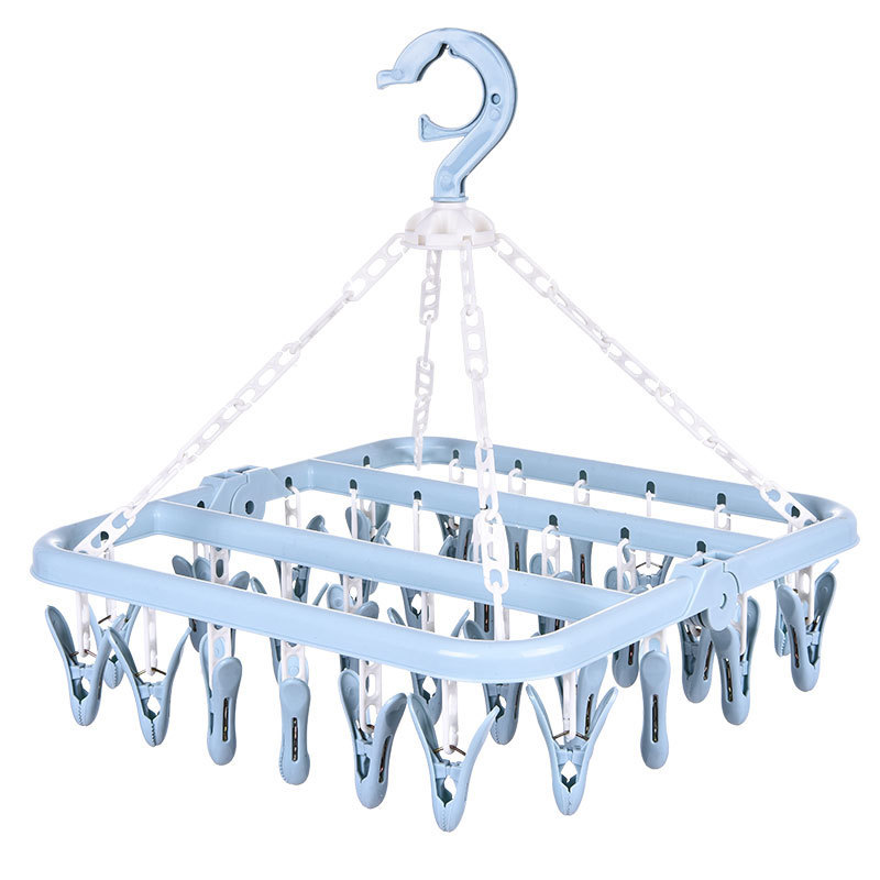 Creative 32-Clip Folding Clothes Hanger, Nordic Color Drying Rack, Windproof Clothes Hanger, Plastic Multi-Clip Underwear and Socks Drying Rack