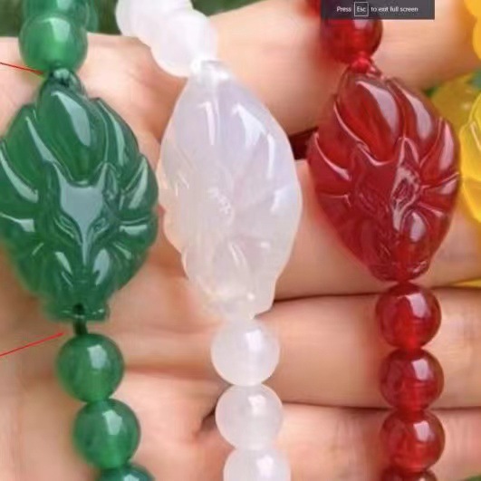 Агат халцедон, браслет с девятихвостым лисом, браслет с лисой, внешняя торговля, вьетнамский нефрит, браслет с лисой, прямая трансляция