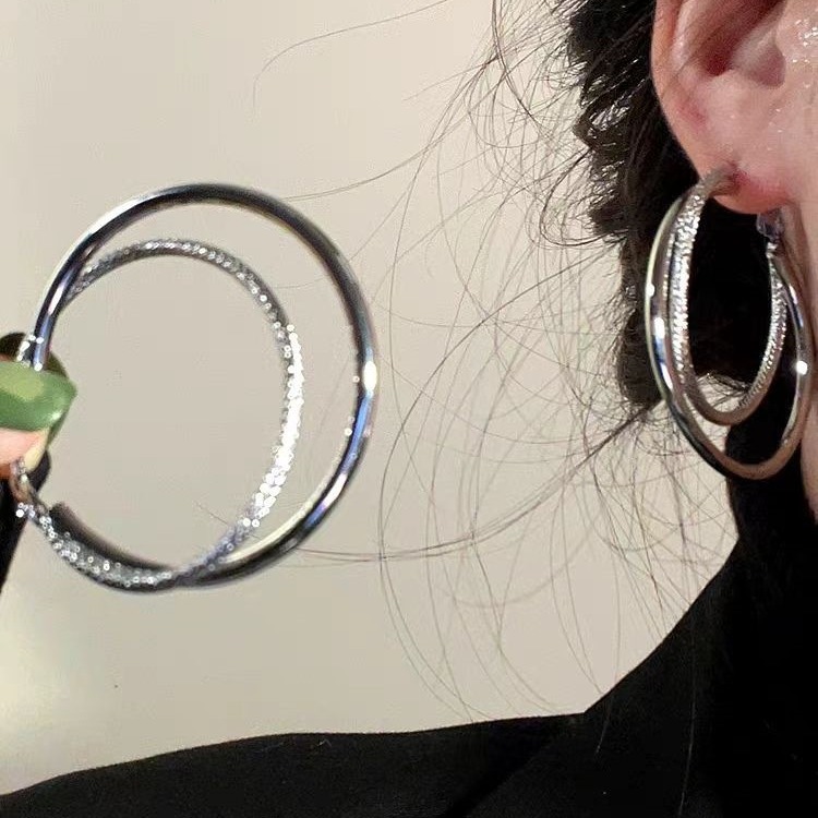 Серьги в холодном стиле, двойные большие кольца для женщин, новые модные, элегантные, атмосферные