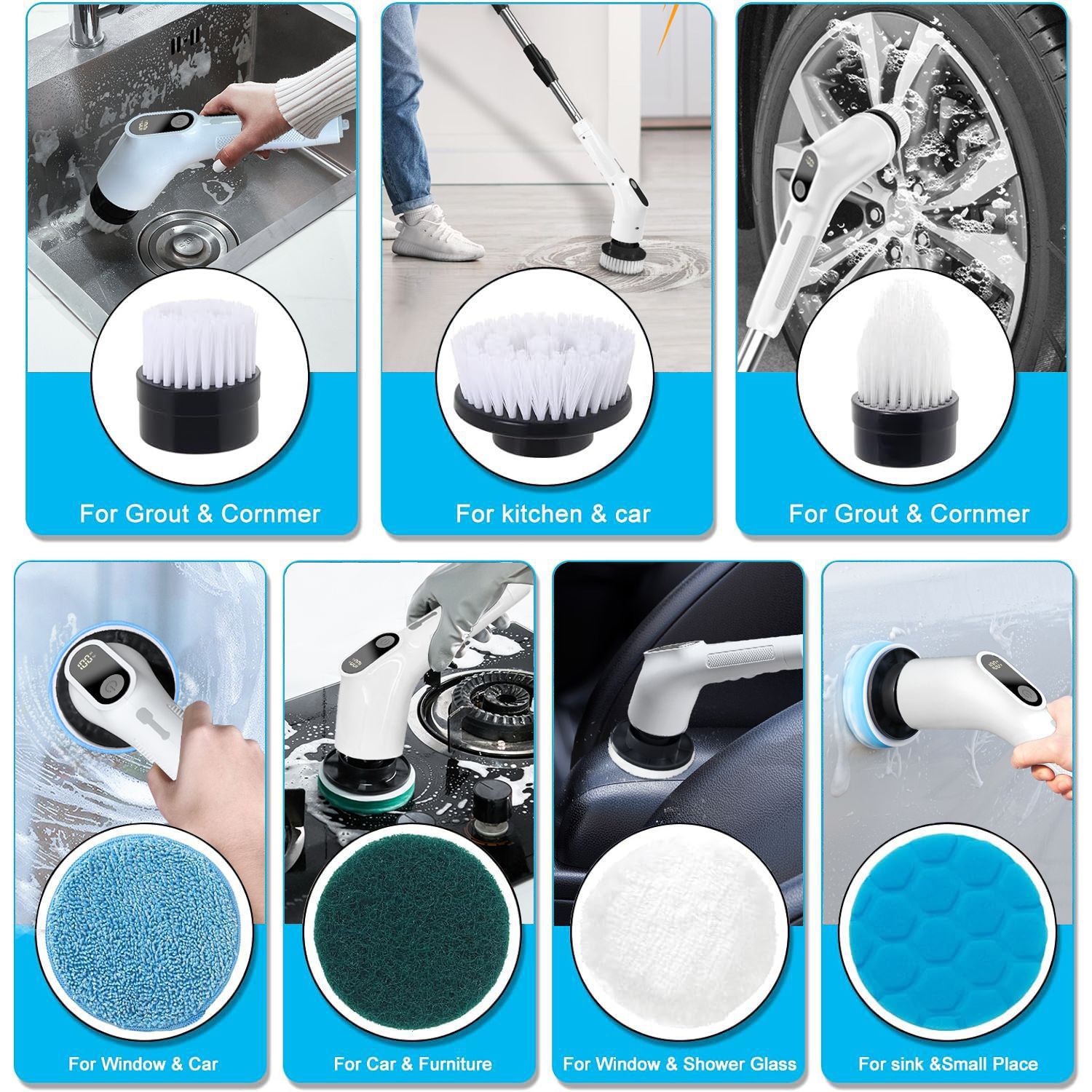 Cross-border seven-in-one multifunctional electric cleaning brush gap brush kitchen plastic cleaning toilet brush rotating mop