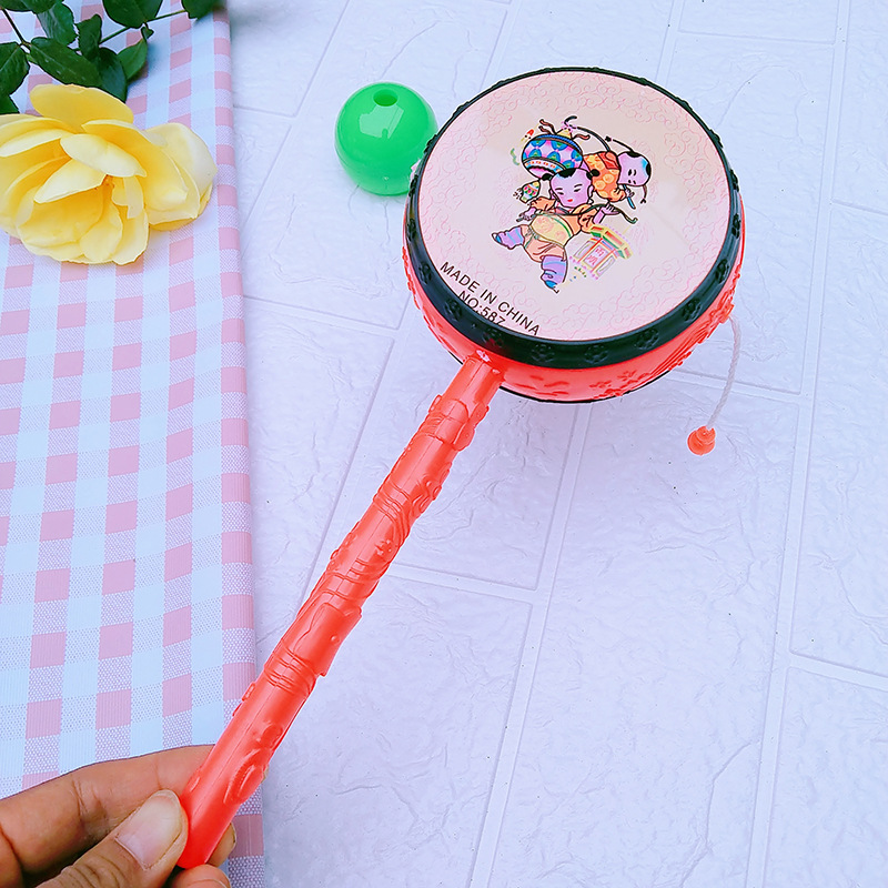 Baby children rattle auspicious red drum traditional nostalgic New Year picture pattern hand rattle wholesale