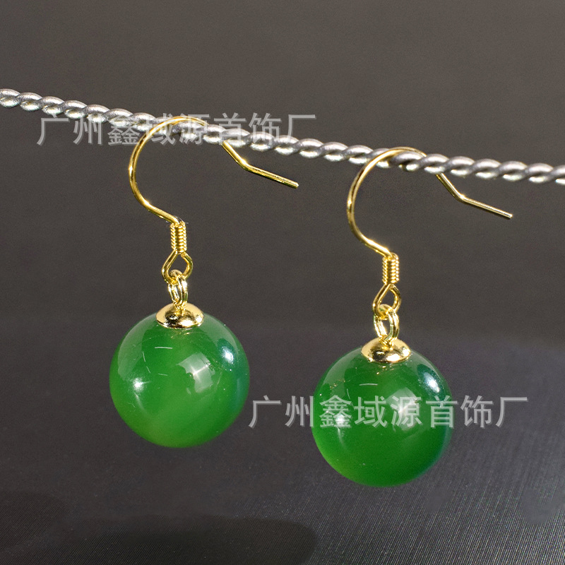 С925 стерлинговое серебро высококачественные натуральные зеленые халцедоновые серьги на крючках простые универсальные классические серьги оптом