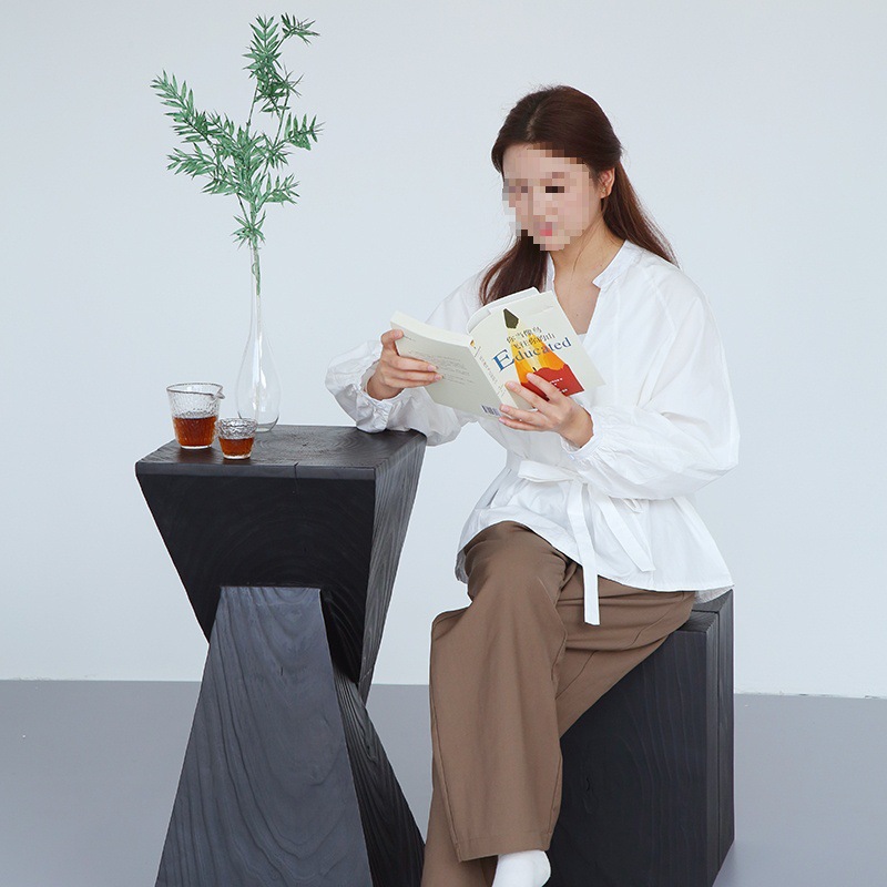 J4C Solid Wood Tree Stump Carbonized Black Log Wood Stump Art Ornaments Root Carving Wood Stump Coffee Table Household Living Room Stool