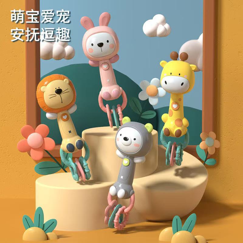 Кросс-бордерная экспортная погремушка мультяшная зубная резинка ритмическая палочка ручная успокаивающая игрушка с музыкой