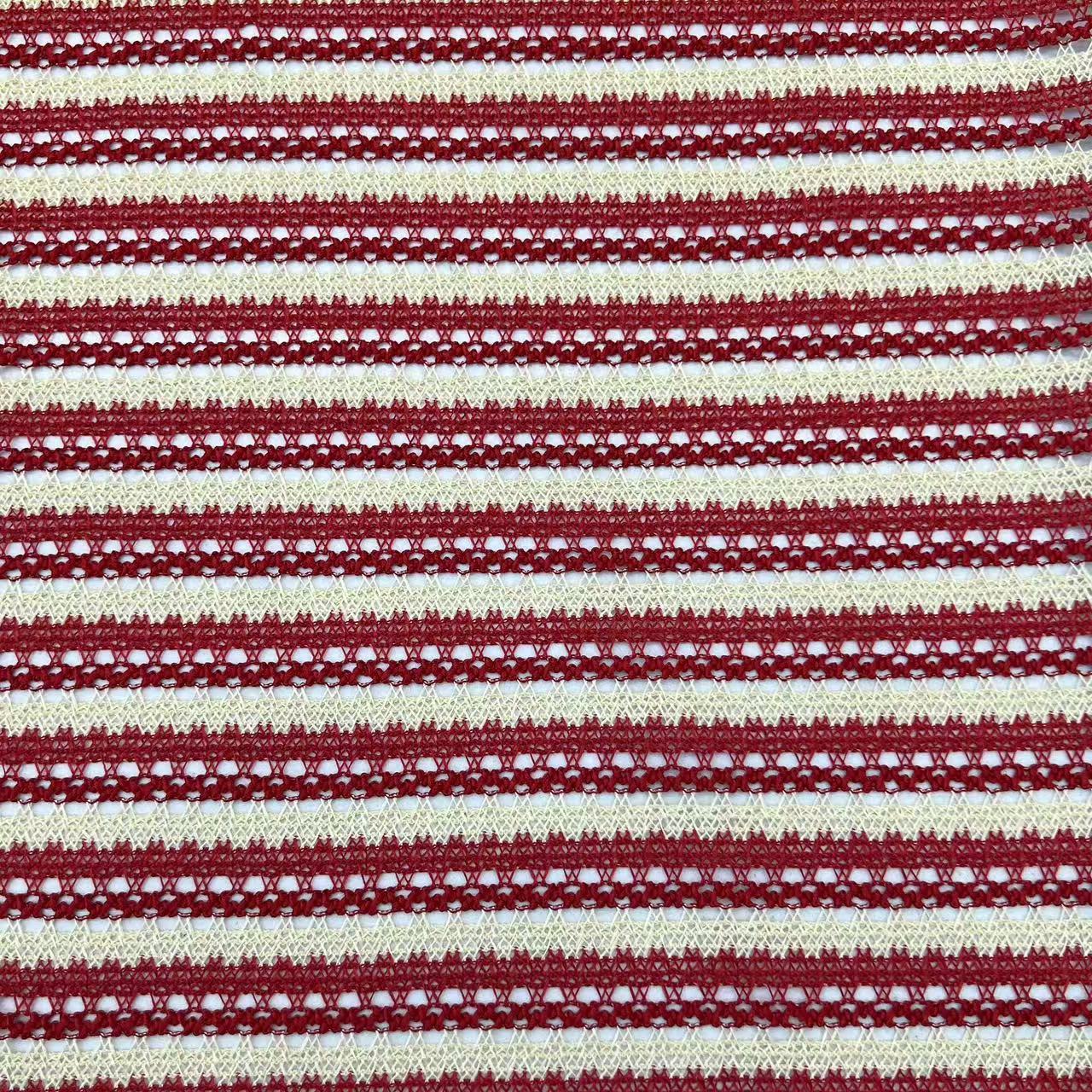 Spring and Summer Warp-Knitted Hollow-Out Color-Block Striped Fabric Bikini Elastic Mesh Swimwear Fabric Manufacturer Supply Europe and America
