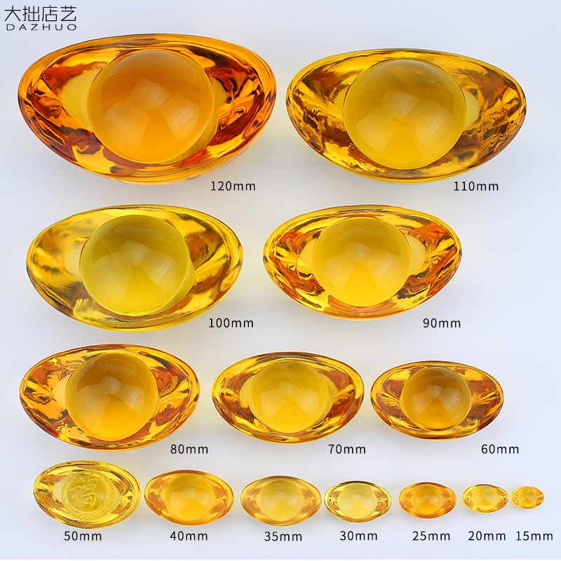Glass Gold Ingot Ornaments Rice Jar Cornucopia with Ingot to Attract Wealth Small Gifts Home Decoration Citrine Ingot