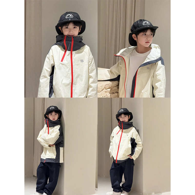 2025 New Spring Wear Boys' Work Coat Spring and Autumn Children's Spring Wear Charge Clothes Boys Contrast Color Outdoor Top