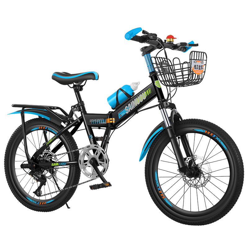Folding Bicycle Mountain Bike 18-20- 22-24inch Shock-Absorbing Disc Brake Variable Speed Bicycle for Men and Women, Primary and Secondary School Students