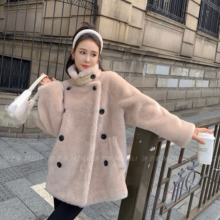 All-Wool Winter New Motorcycle Style Sheep Shear Outwear Women's Lamb Fur One-Piece Fur Outwear K-Style Autumn and Winter