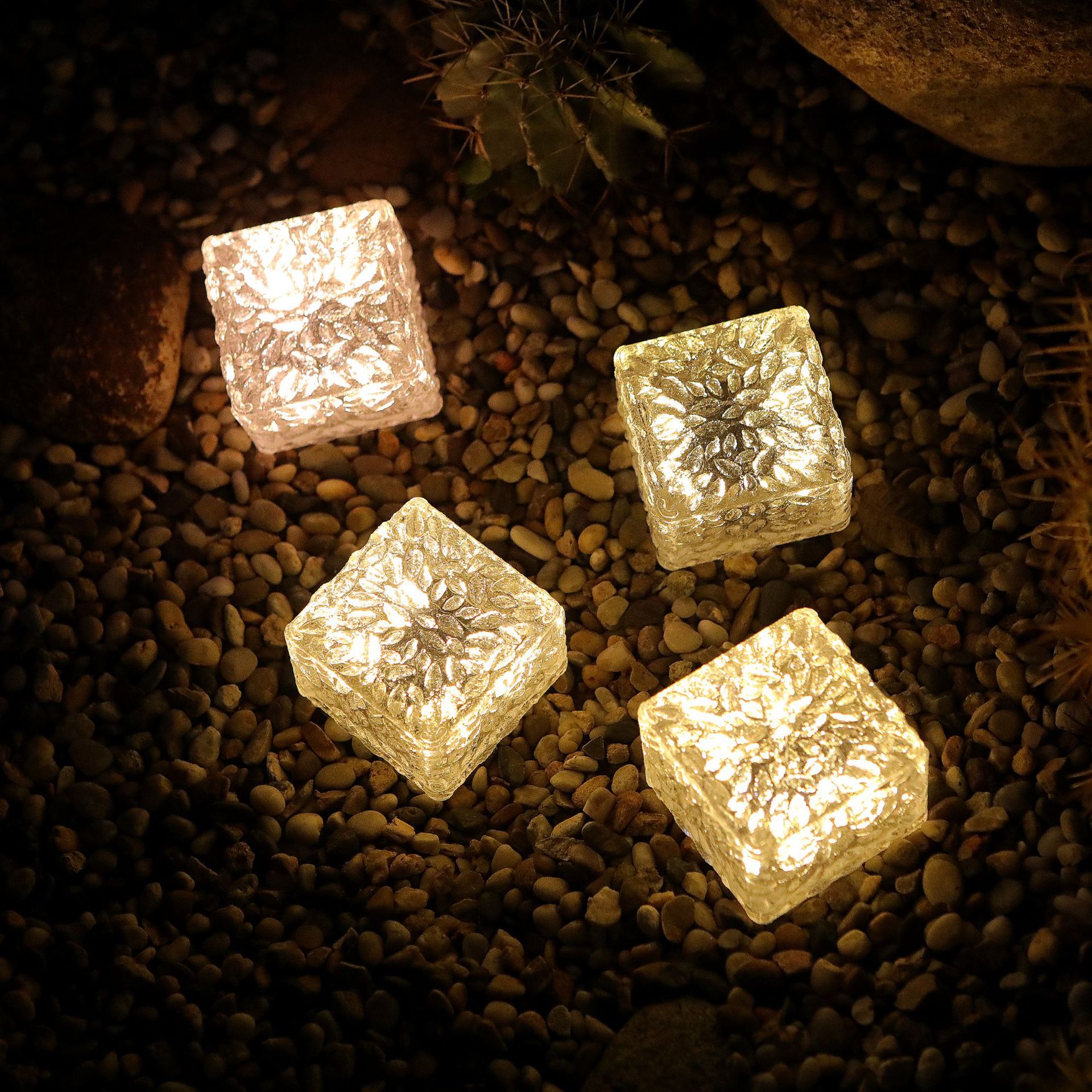 Cross-border Outdoor Waterproof Solar Buried Light Ice Brick Light Landscape Balcony Steps Garden Decoration Ice Block Floor Tile Light