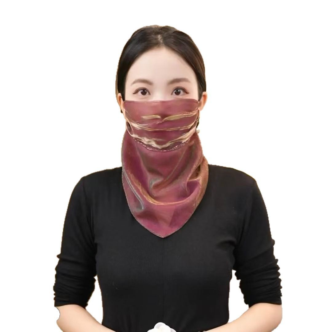 25 Spring and Summer Korean Style New Sunscreen Veil Colorful Beaded Multifunctional Magnetic Scarf Fashion Silk Scarf Easiest for Match Scarf