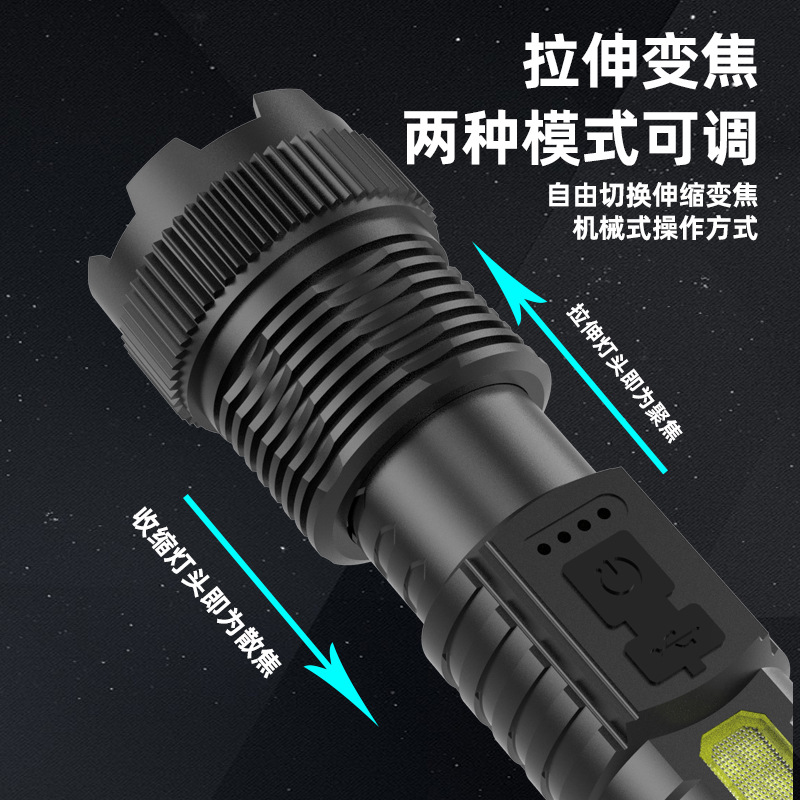 Cross-border 118 new P50 telescopic zoom high-power flashlight pen holder red and blue flash flashlight A76