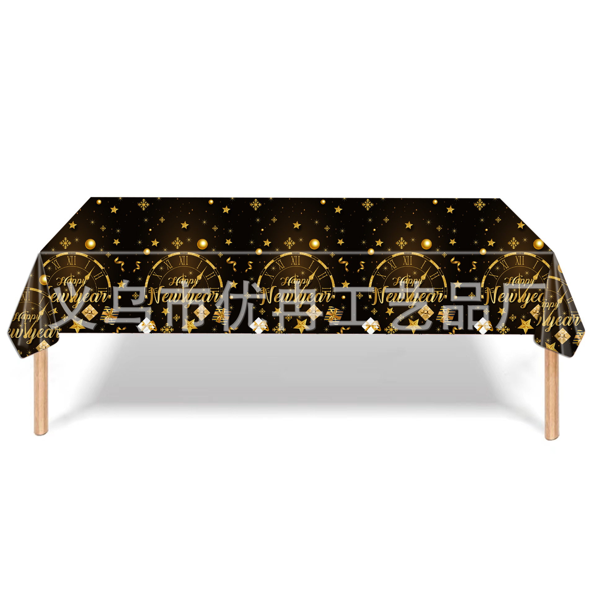 New Black Gold Happy New Year 137 * 274c Disposable PE Plastic Dining Cloth Tablecloth Tablecloth Party Arrangement Supplies