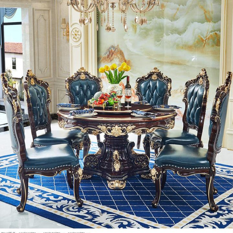 European-Style Villa All Solid Wood Carved Sofa 1234 Combination Marble Wood Surface Coffee Table Tv Cabinet Dining Table Furniture