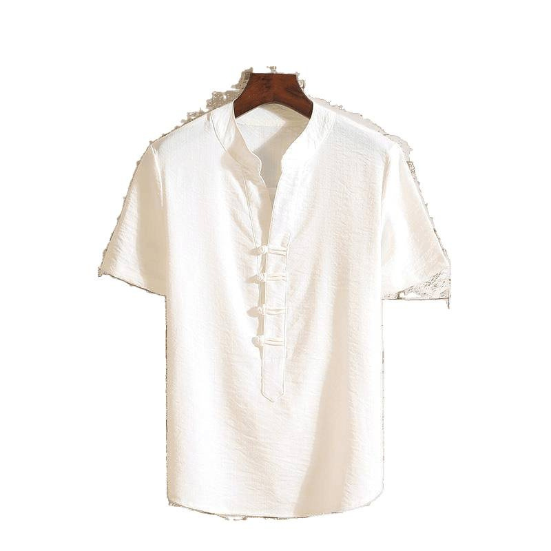 Plus-Size Chinese-Style Linen Suit for Men, Summer Short-Sleeve Cotton and Linen Retro Tang Suit