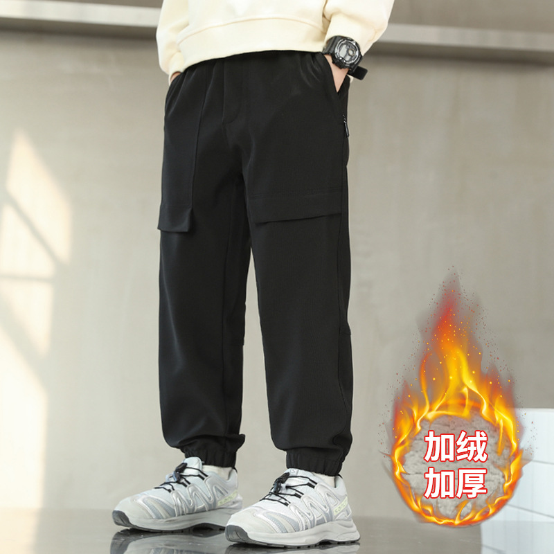 Waterproof 2025 New Model Outdoor Hiking Pants for Boys and Girls, Autumn and Winter Fleece-Lined Cargo Pants, Children's Three-Proof Softshell Pants