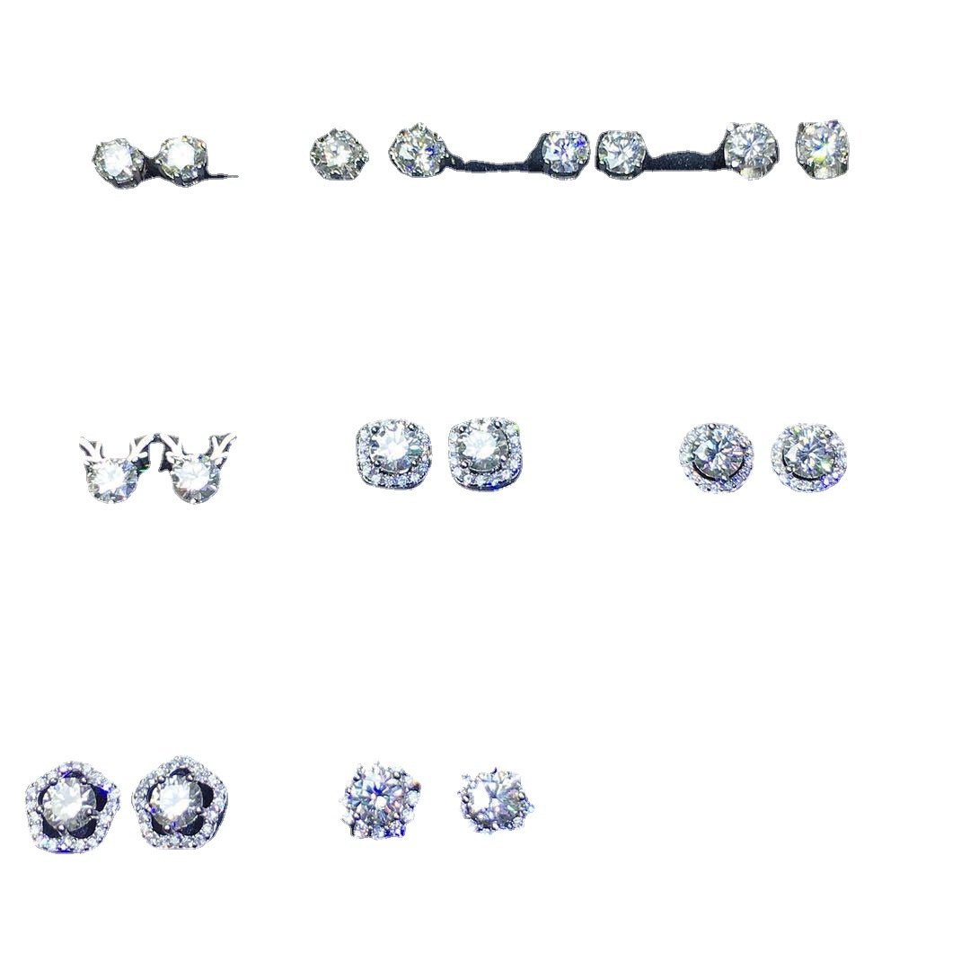 Factory wholesale Mosan diamond earrings earrings S925 silver inlaid 1 karat D color style multi-certificate black card