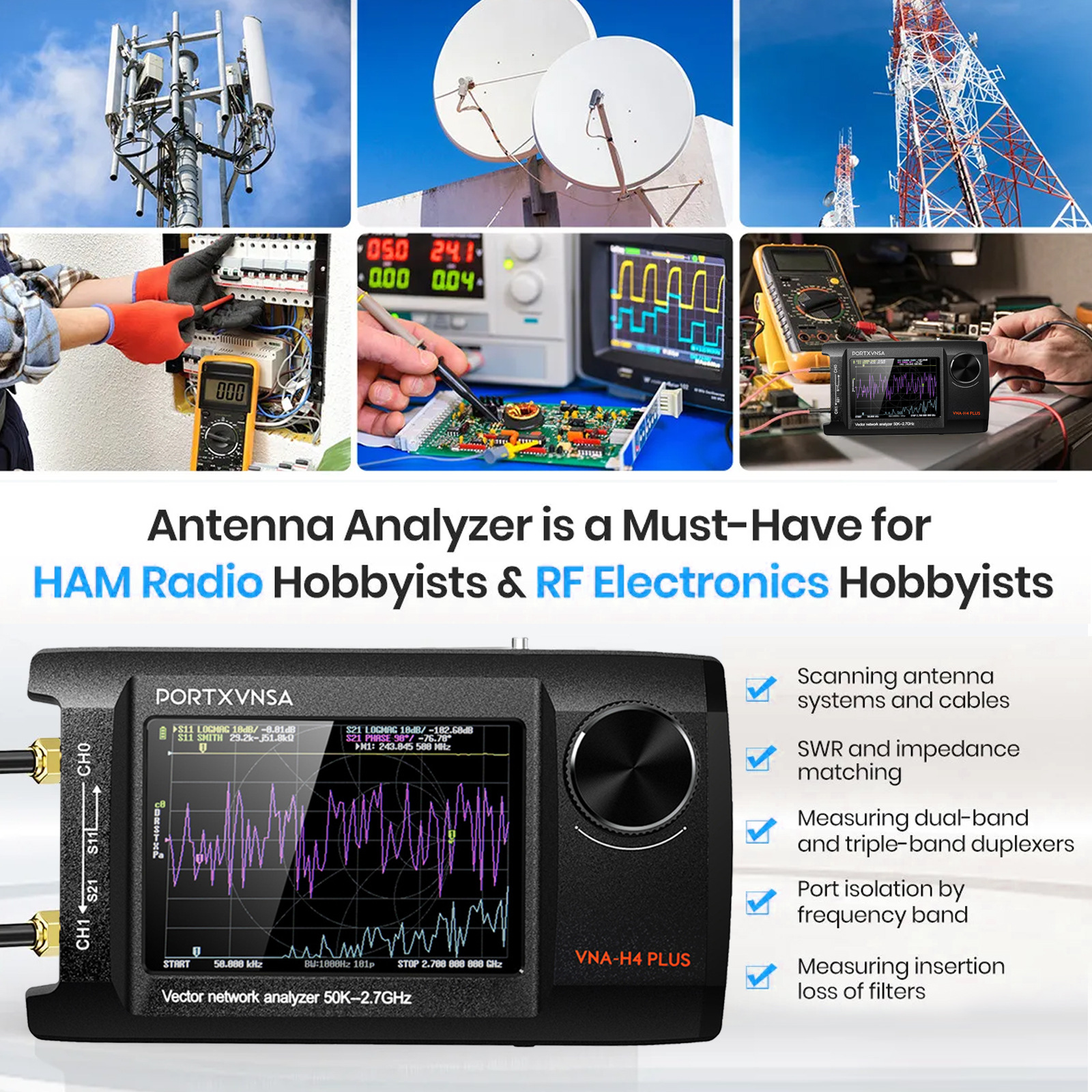 Upgraded Antenna Analyzer 4inch Ips Lcd Display 50Khz2.7Ghz Nanovna-H4