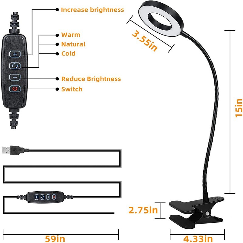 LED Desk Lamp Eye Protection Students Learn to Read Nail Art, Face Tattoo, Eyebrow Self-timer Light Desktop Clip Lamp