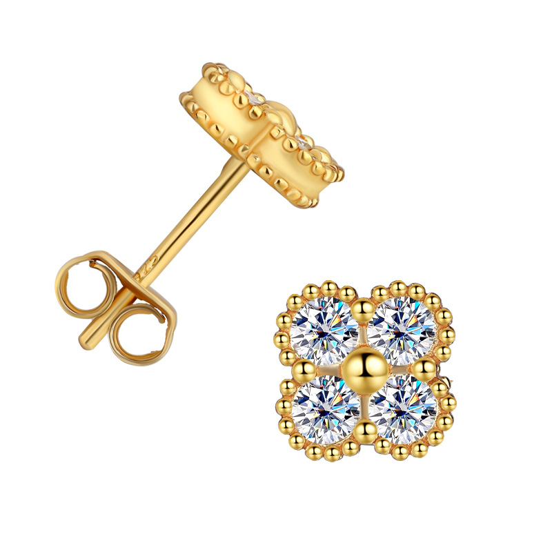 S925 sterling silver Mosan diamond four-leaf clover earrings women's new temperament net red earrings personality high sense earrings wholesale