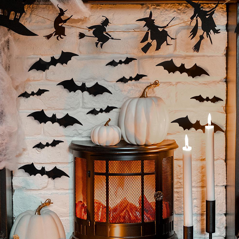 Cross-Border Halloween Bat Stickers 3D Stereo Bat Stickers Bat Black Bat Stickers Pvc Bat Black Bat