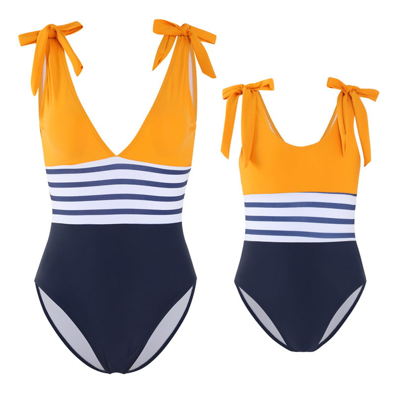 European and American Parent-child Swimsuit New Striped Color-matching Bikini Mother-daughter Swimsuit Bikini in stock Foreign Trade Cross-border