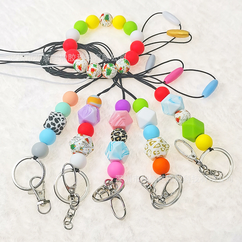 Factory direct silicone keychain cross-border new bracelet beaded beads silicone bracelet Accessories Wholesale