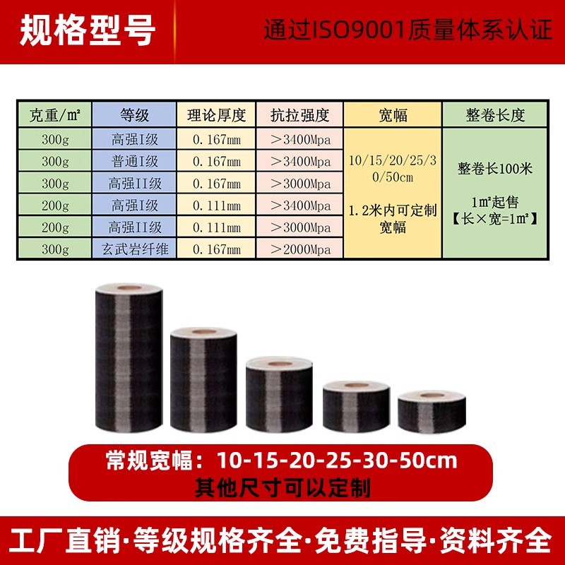 300g Carbon Fiber Cloth Construction Reinforcement Material Special for House Bridge Concrete Crack Repair Building Reinforcement